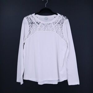 Sundance Lace Shoulder‎ Long Sleeve Top Womens M White Boho Coastal Cottage